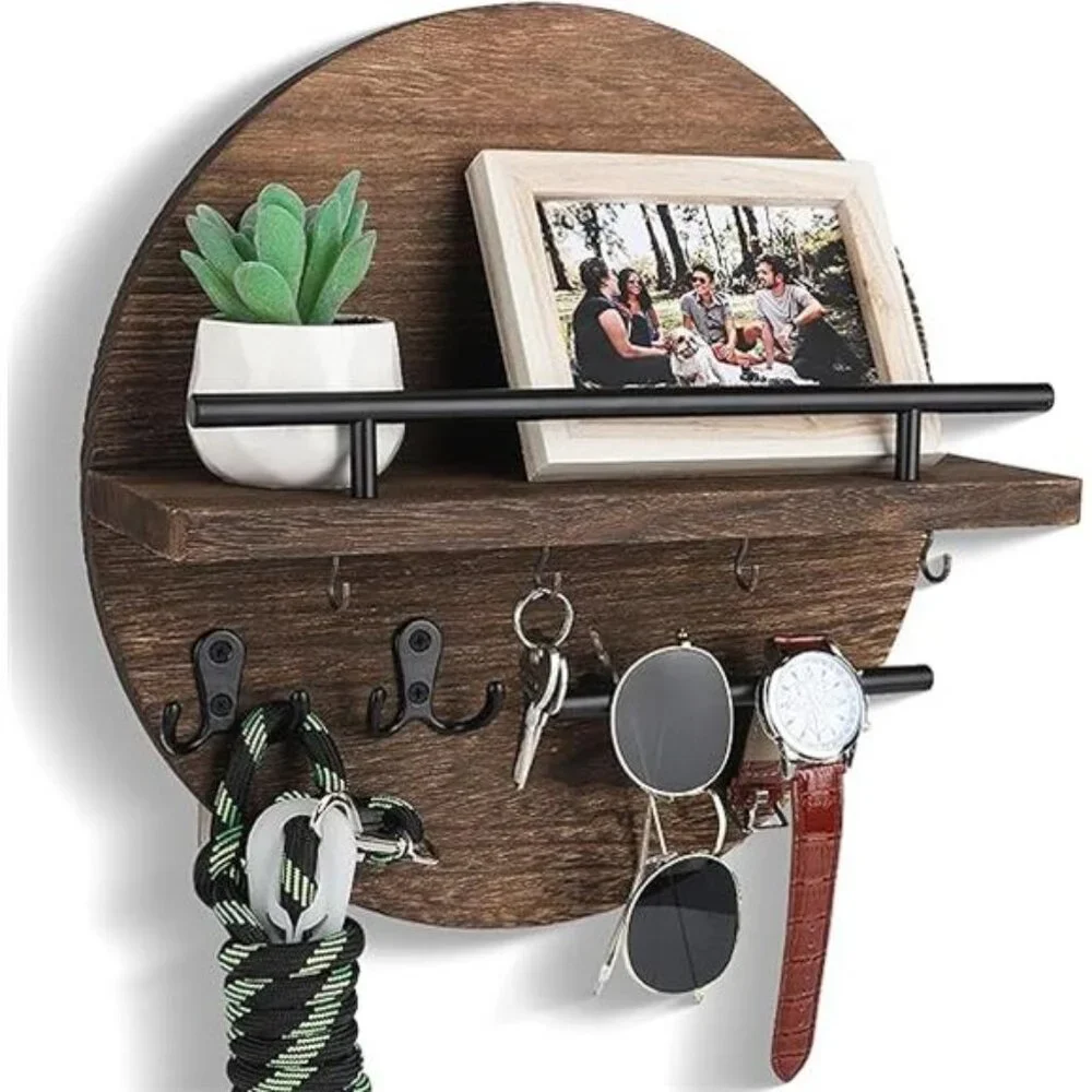 Key Holder for Wall Decorative with Shelf and Hooks, Unique Mail Organizer